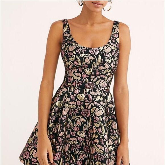 Free People Black Merallic Fit and Flare Mini Dress Size Small, NWT - Picture 1 of 9